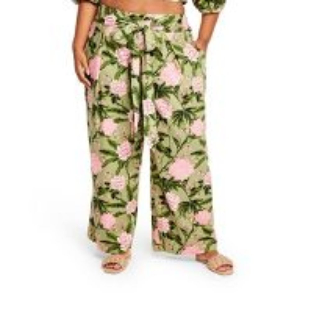 NWT Women's Large Peony Print Wide Leg Pants - Agua Bendita x Target